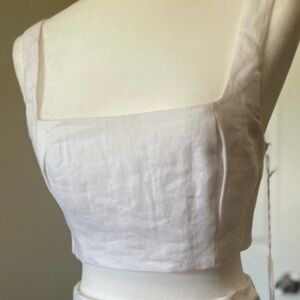 Palm Linen cropped tank top by Reformation in White